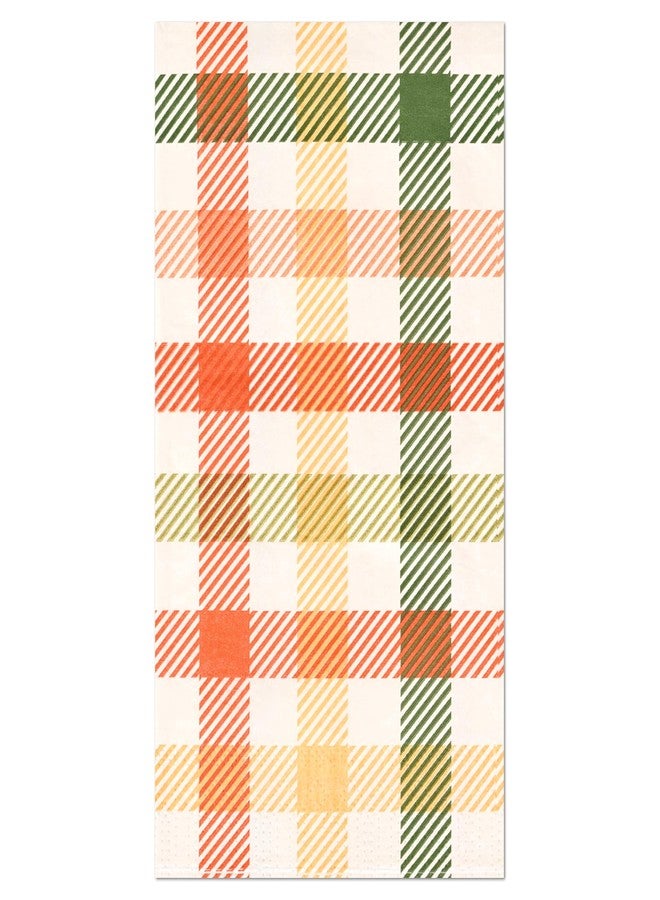 Elyxio 100 Fall Plaid Paper Napkins Autumn Colors Paper Hand Towels Thanksgiving Harvest Disposable Party Napkins Modern Farmhouse Orange Green Check Decorative Napkins for Party Supplies - Image 1